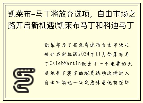 凯莱布-马丁将放弃选项，自由市场之路开启新机遇(凯莱布马丁和科迪马丁)