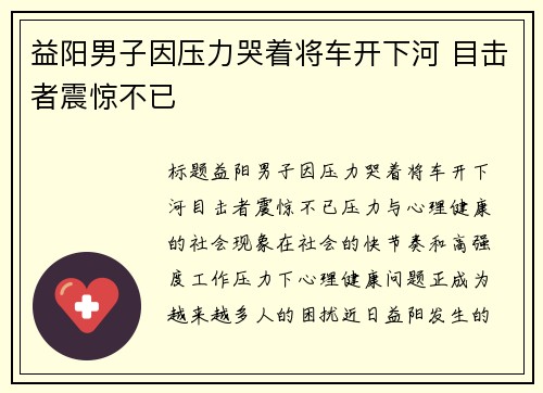 益阳男子因压力哭着将车开下河 目击者震惊不已
